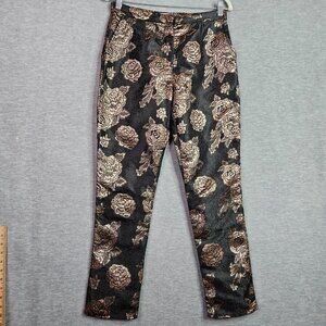 Sage The Label Black & Gold Chrome Floral Printed Pants M